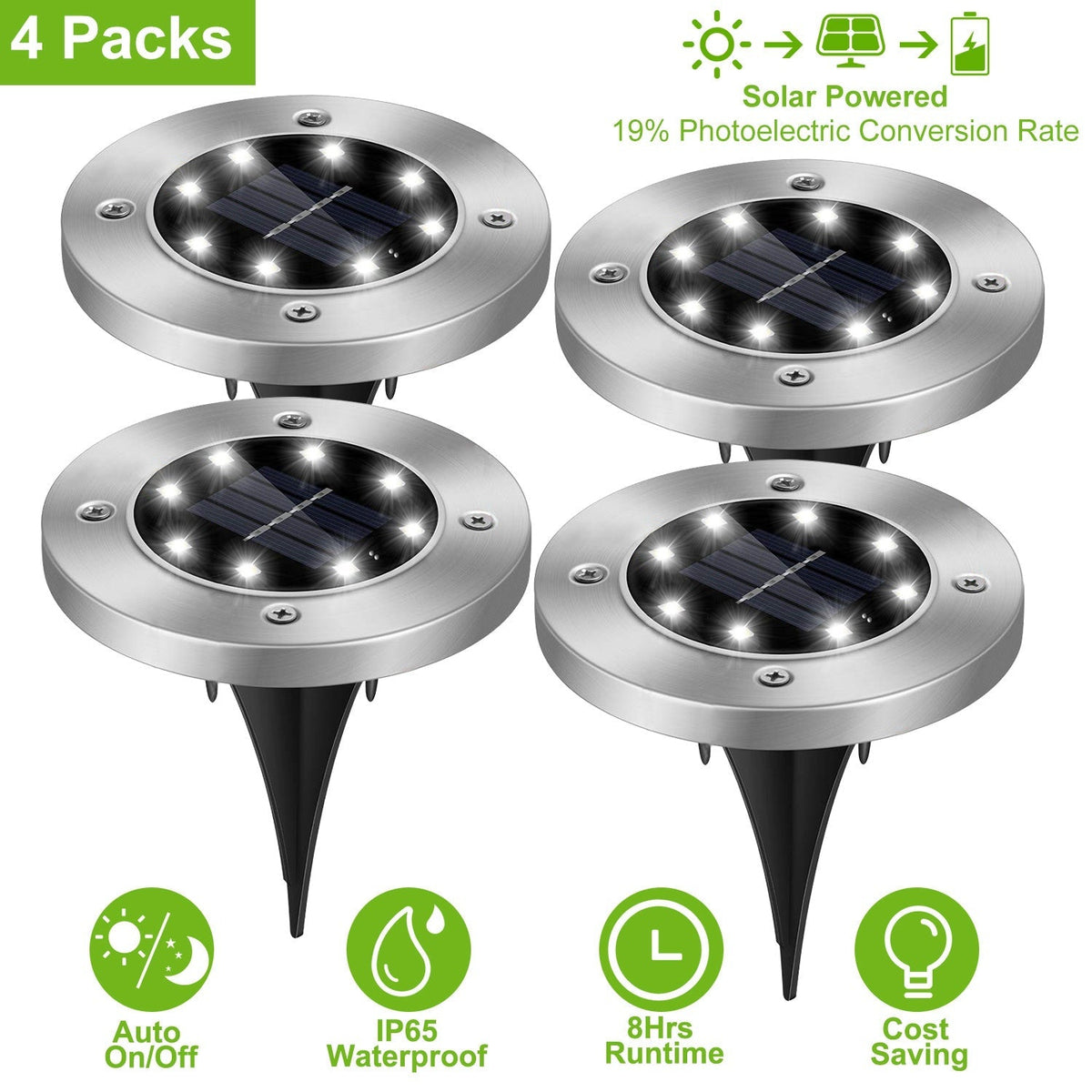 4Pcs Solar Powered Ground Light Outdoor IP65 Waterproof Buried In-Ground Lamp Decorative Path Deck Lawn Patio Lamp