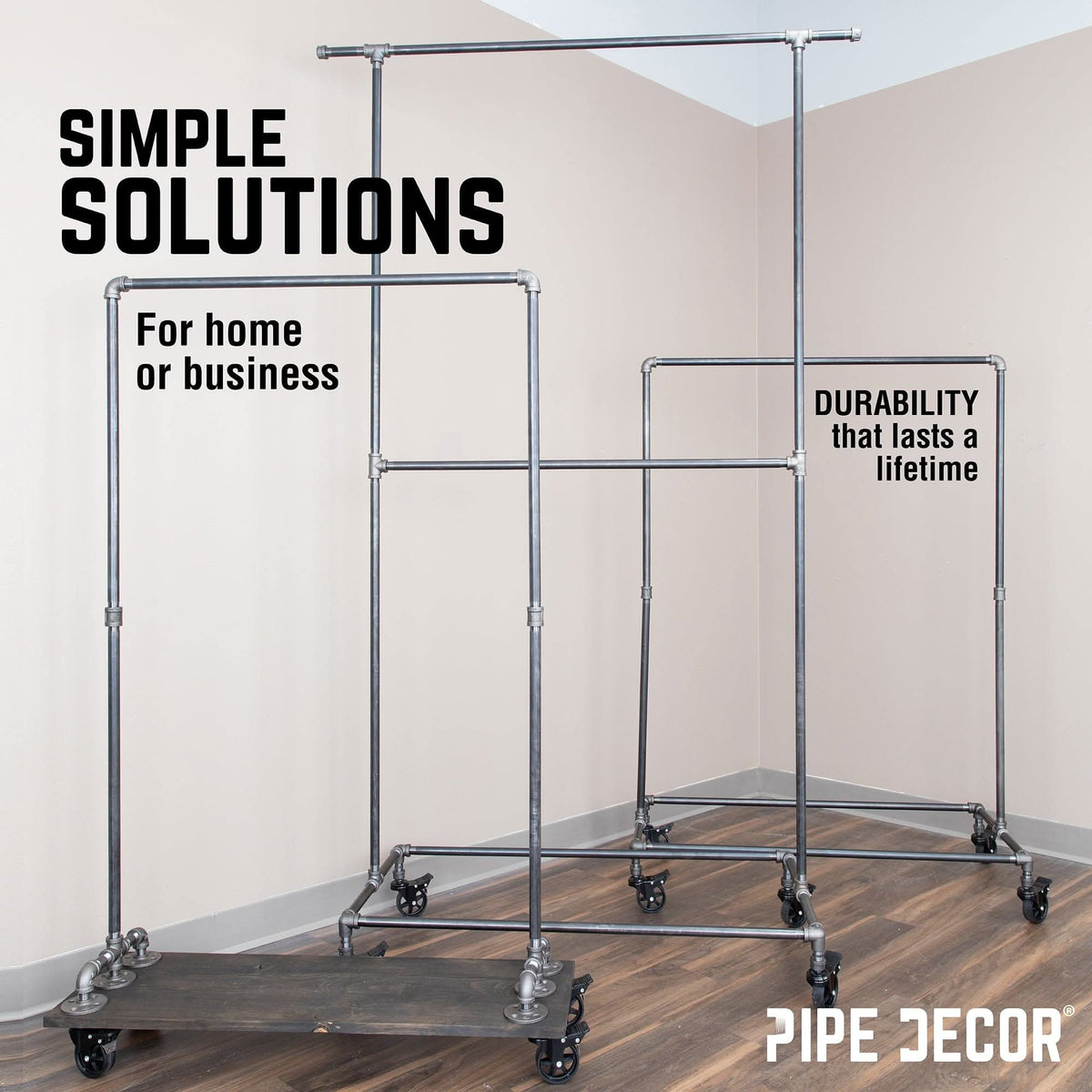 59 ½ in. Rolling Single Rod Clothing Rack with Wood Shelf, Boulder Black