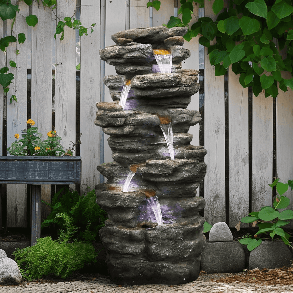 Resin Flagstone Outdoor Water Fountain with Moss 40 in