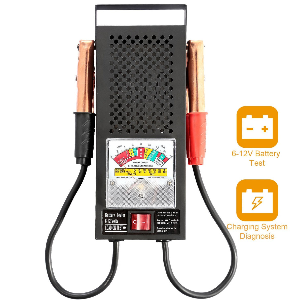 Battery Load Tester 6-12V 100A Battery Tester with Heavy Duty Insulated Copper Clips Carrying Handle for Automotive Repair