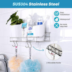 2 Pack Silver Adhesive Shower Caddy Shower Shelf Organizer for Bathroom Organization with Hooks SUS304 Stainless Steel