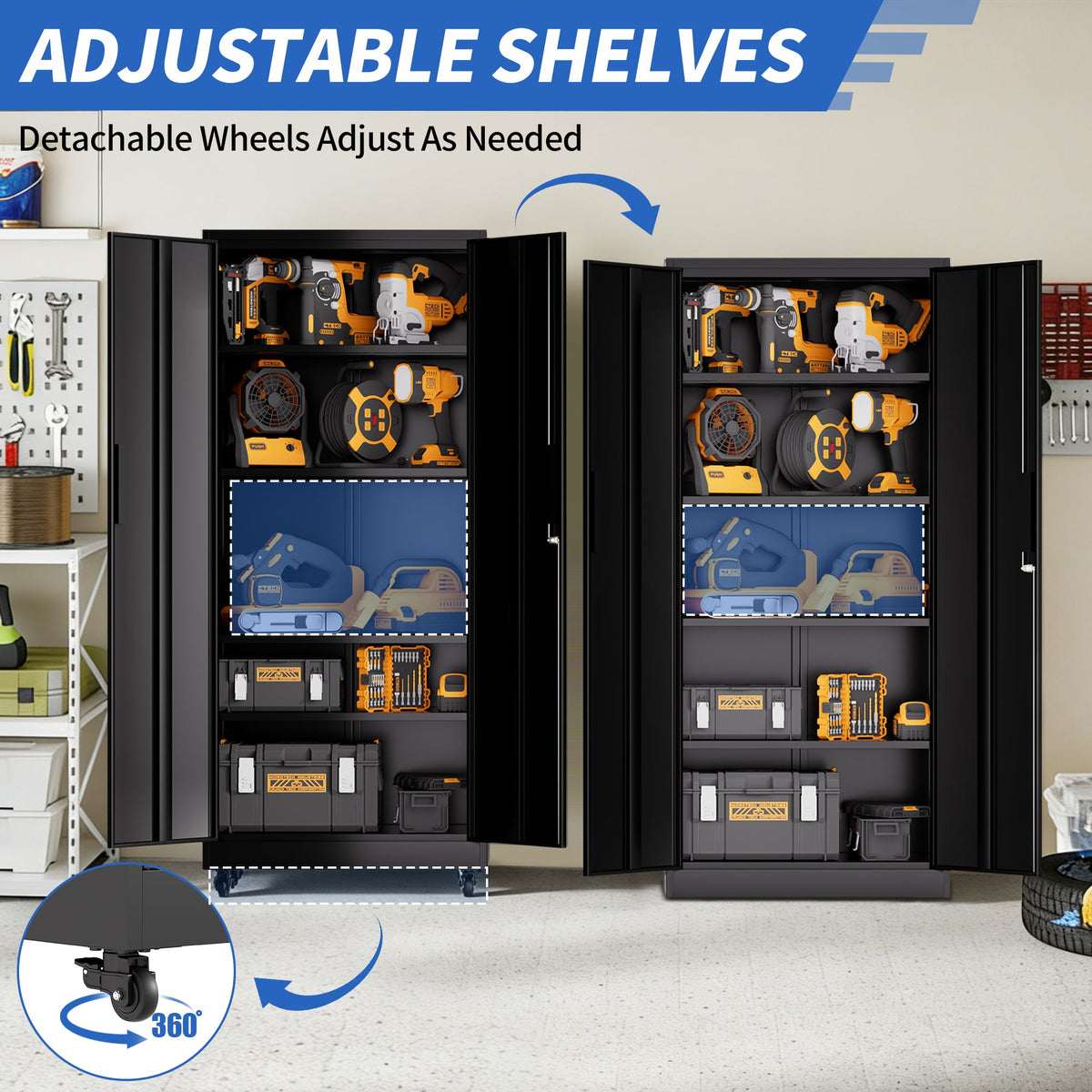 71"H Metal Garage Storage Cabinet with Wheels and Lock