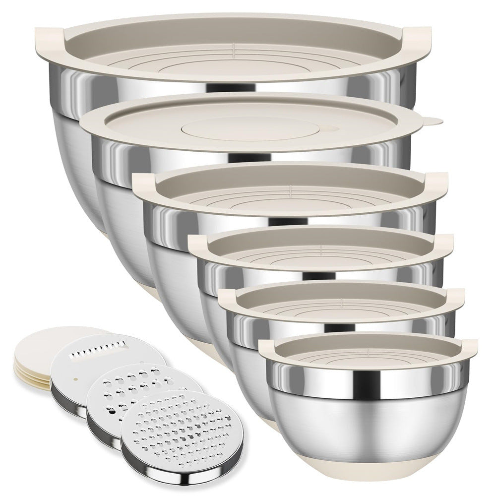 Stainless Steel Mixing Bowl with Lid, Thickened, Multi-functional: Beating, Grating, Stirring, Baking, Salad, Dough Making