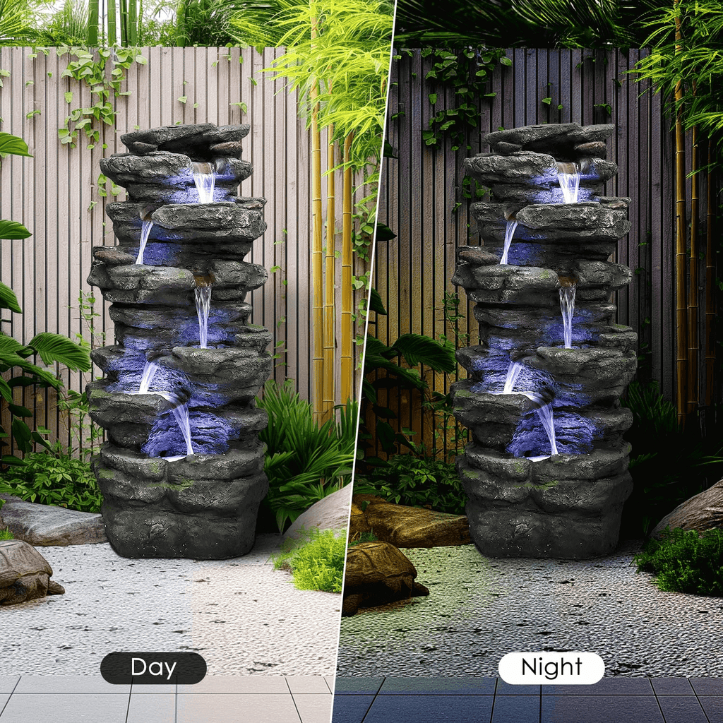 Resin Flagstone Outdoor Water Fountain with Moss 40 in