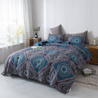 DaDa Bedding Farmhouse Bohemian Native Rustic Navy Blue Geometric Diamond Shapes Bedspread Set (KSX-001)