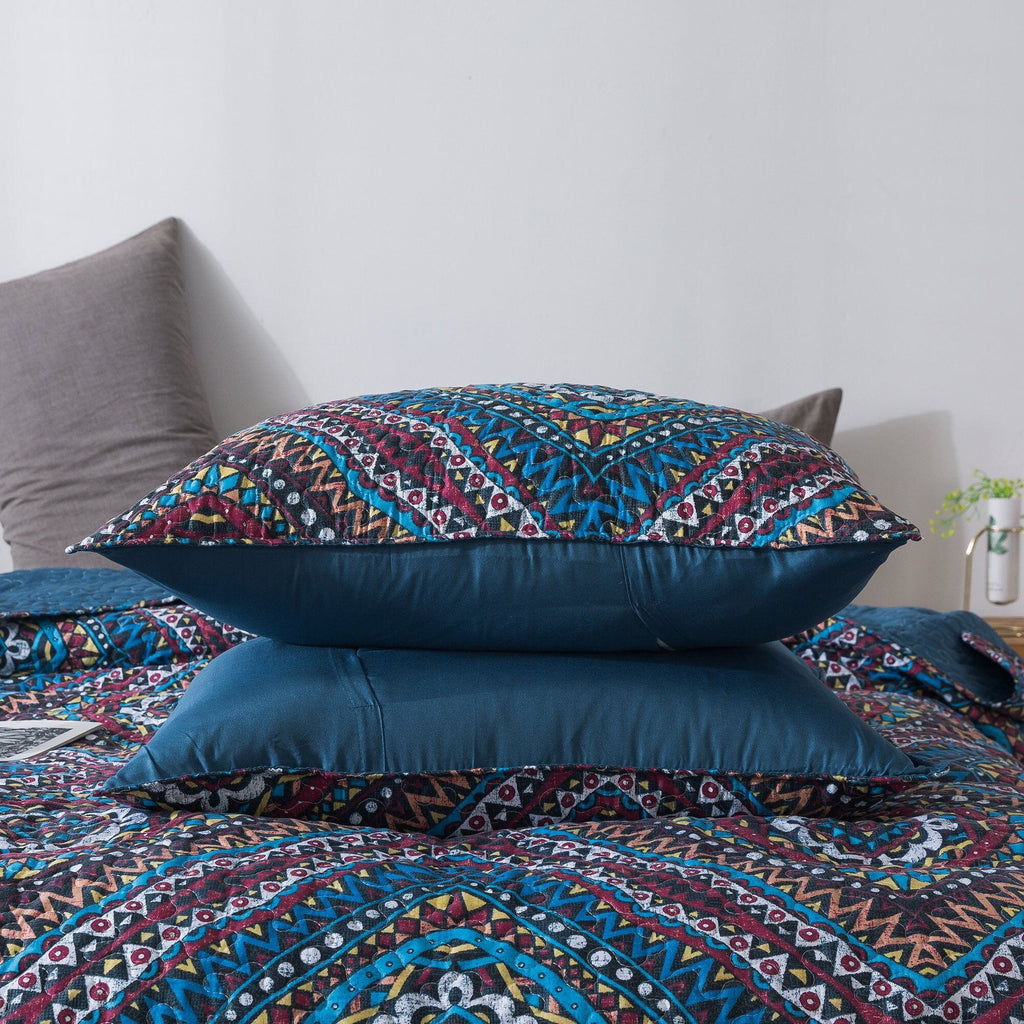 DaDa Bedding Farmhouse Bohemian Native Rustic Navy Blue Geometric Diamond Shapes Bedspread Set (KSX-001)