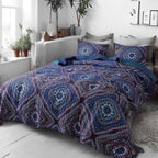 DaDa Bedding Farmhouse Bohemian Native Rustic Navy Blue Geometric Diamond Shapes Bedspread Set (KSX-001)