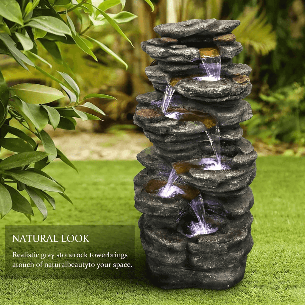 Resin Flagstone Outdoor Water Fountain with Moss 40 in
