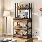 Modern Baker's Rack Shelving Unit with Pull-Out Shelves and Storage Drawer