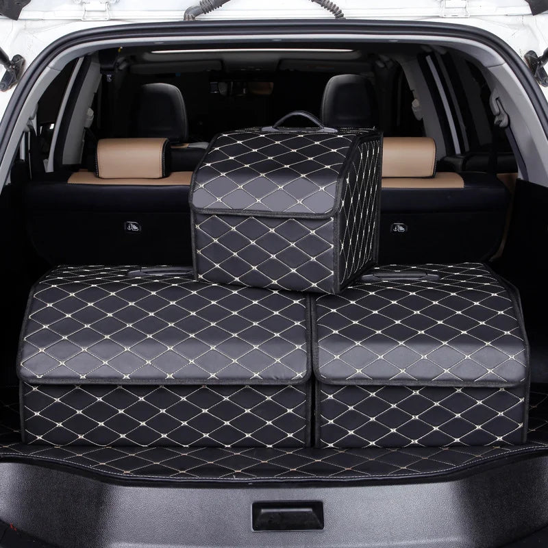 Car Trunk Organizer Box, Large Capacity, Auto Multiuse Tools, Storage Bag, Stowing, Tidying, Leather, Folding for Emergency