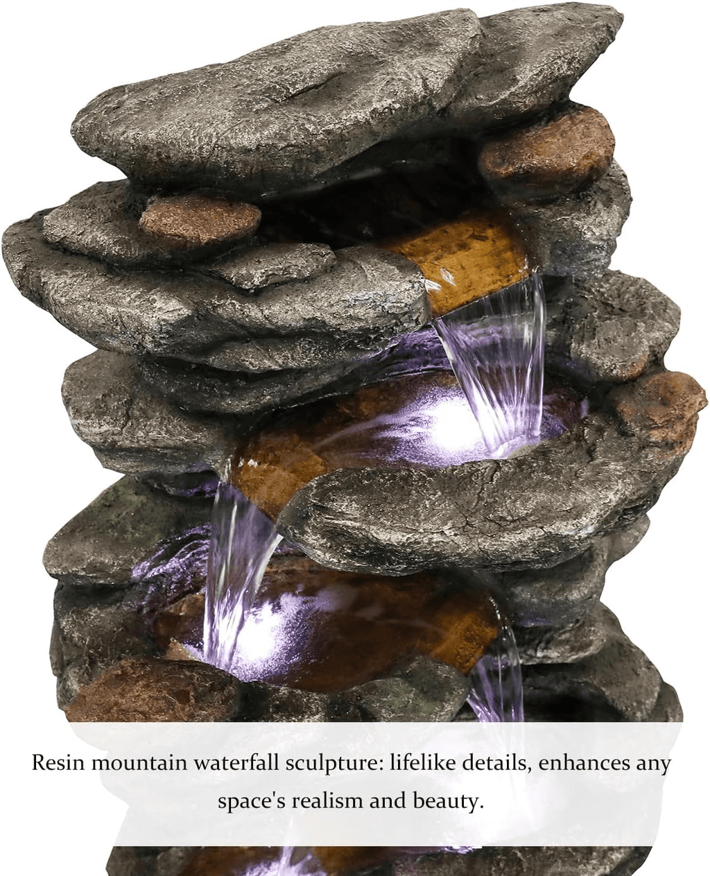 Resin Flagstone Outdoor Water Fountain with Moss 40 in