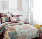 DaDa Bedding Burgundy Paisley Patchwork Cotton Quilt Set