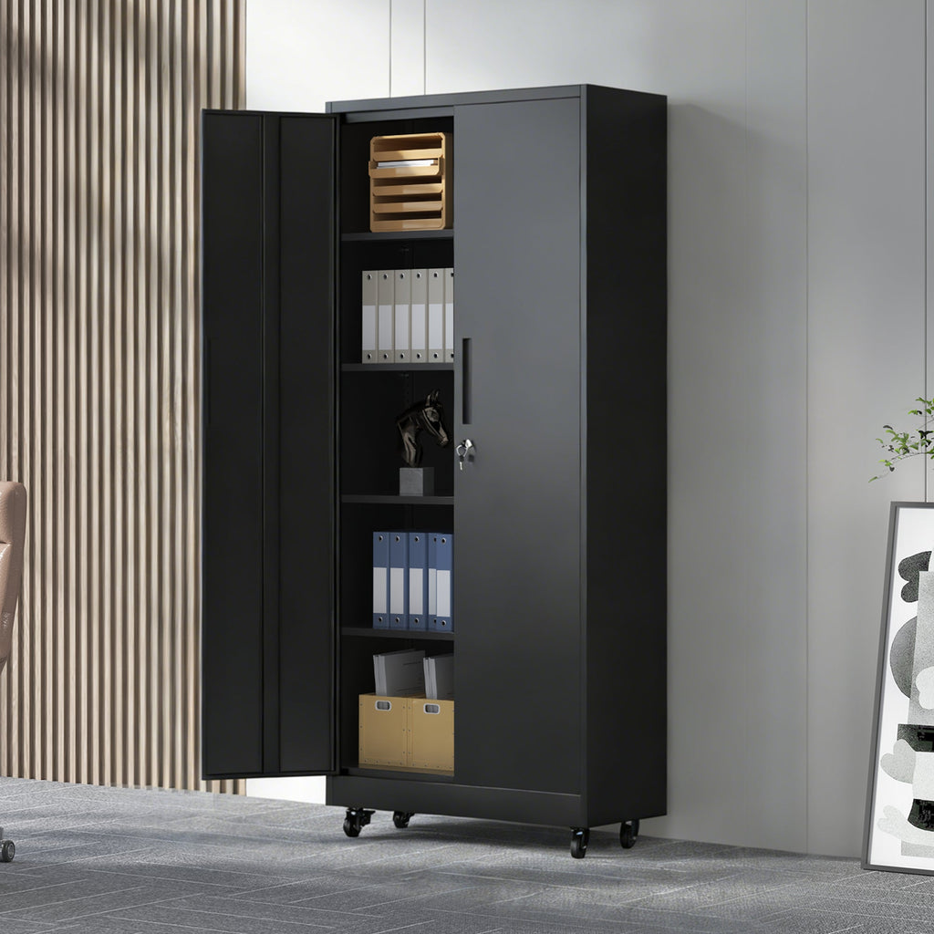 71"H Metal Garage Storage Cabinet with Wheels and Lock