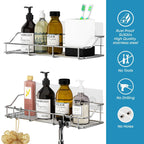 2 Pack Silver Adhesive Shower Caddy Shower Shelf Organizer for Bathroom Organization with Hooks SUS304 Stainless Steel
