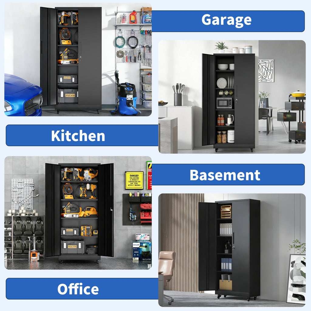 71"H Metal Garage Storage Cabinet with Wheels and Lock