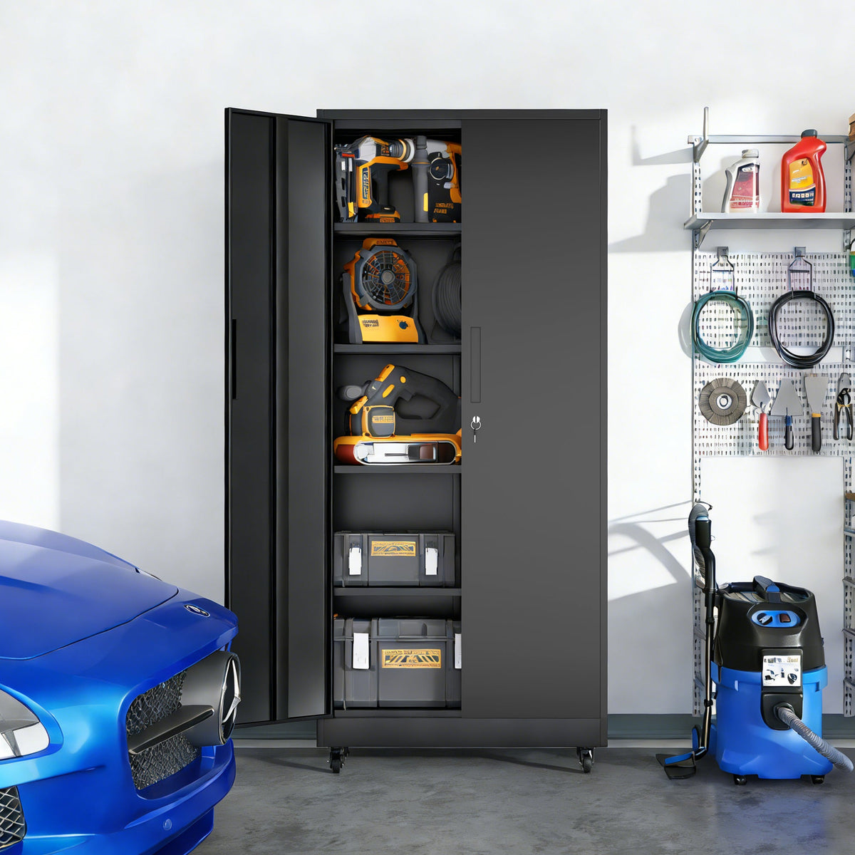 71"H Metal Garage Storage Cabinet with Wheels and Lock