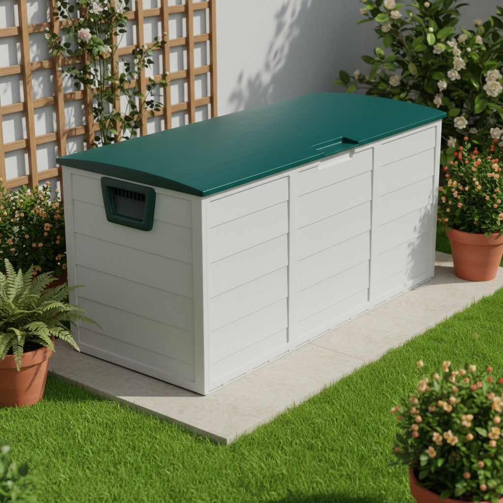 75 Gallon Heavy-Duty Outdoor Deck Box – Waterproof Patio Storage Box with Hinged Lid, Lockable & Easy Assembly