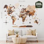 3D Wooden World Map Multicolor